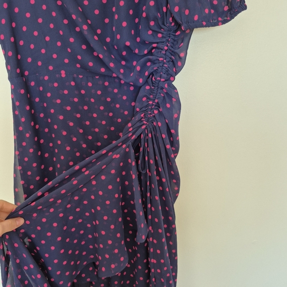 Laura Women's Feminine Navy & Pink Poka Dot Ruffle Asymmetrical Dress Size 4/S - Picture 4 of 9